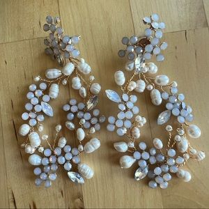 Floral Pearl Drop Earring - Blue / Gold - Design by Conception (UE502)